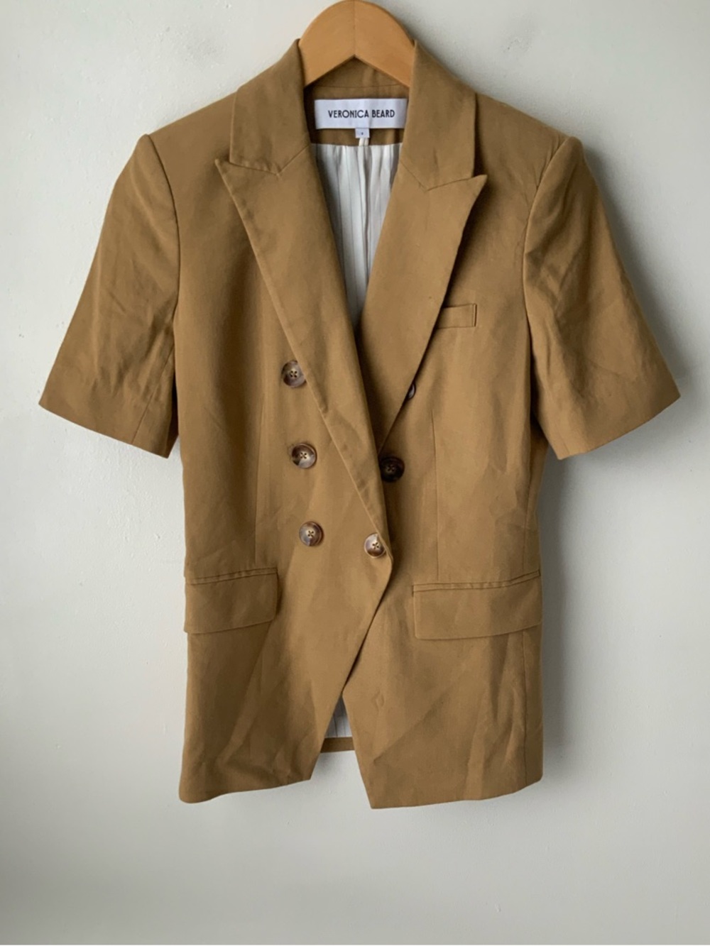 VERONICA BEARD Atwood Short Sleeve Linen Blend Dickey Jacket Tan Khaki Size 2 - Picture 3 of 10